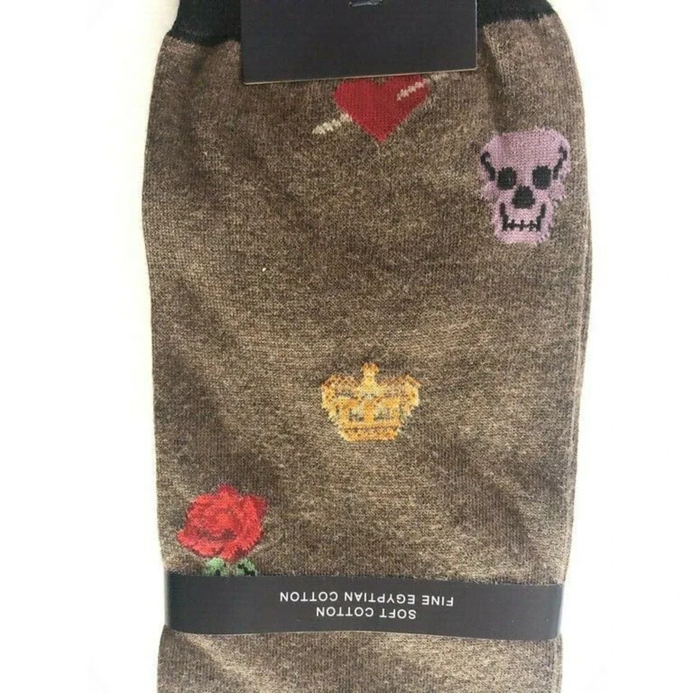 Punto Mens Dress Socks Bees Roses Crowns Skulls Egyptian Cotton Italian Brown